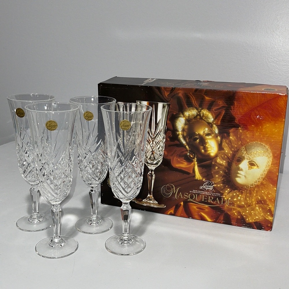 Masquerade Cristal d'Arques Champagne Flute Glasses in box - Set Of 4